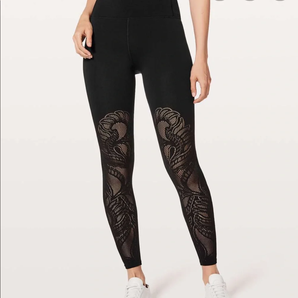 lululemon athletica Black High-Rise Leggings with Laser-Cut Lace Panels